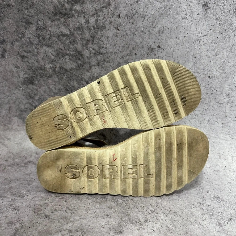Sorel Ella II Sandal Womens 8 Khaki II Crisscross Elastic Strap Suede Espadrille